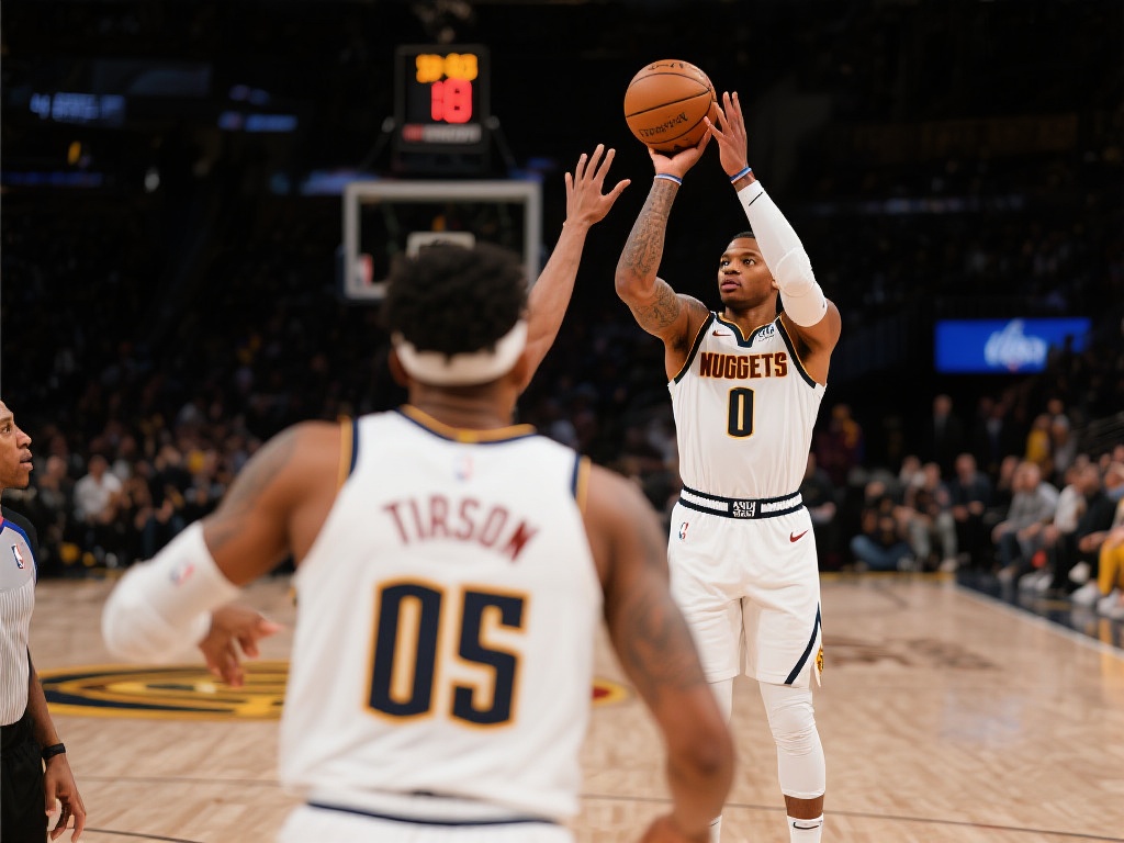 威少精准长传助攻亨特-泰森三分命中，掘金缩小分差至4分